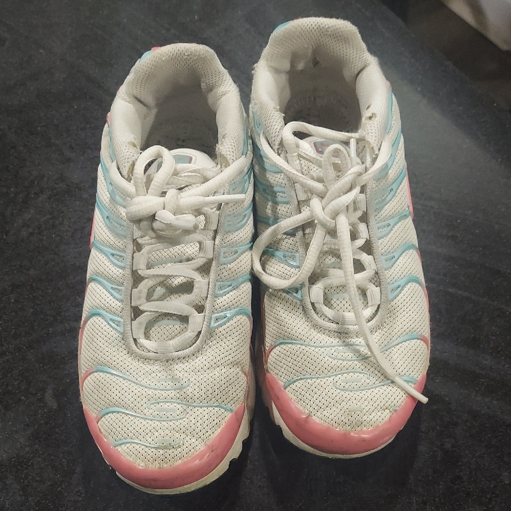 Nike Air Max TN Girls Sneakers - White with Blue and Pink Accents - Girls 4Y